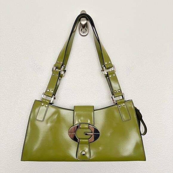 Guess Vintage Y2K Green Patent Leather Shoulder Bag G Logo Buckle Purse 2000s - Picture 2 of 15